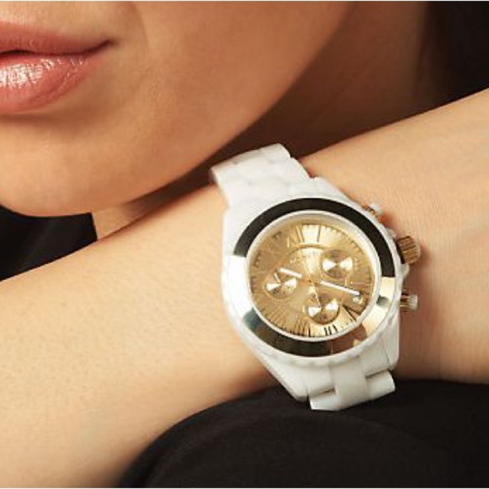 Italian Gold Bold White Ceramic Chronograph
Watch 14K